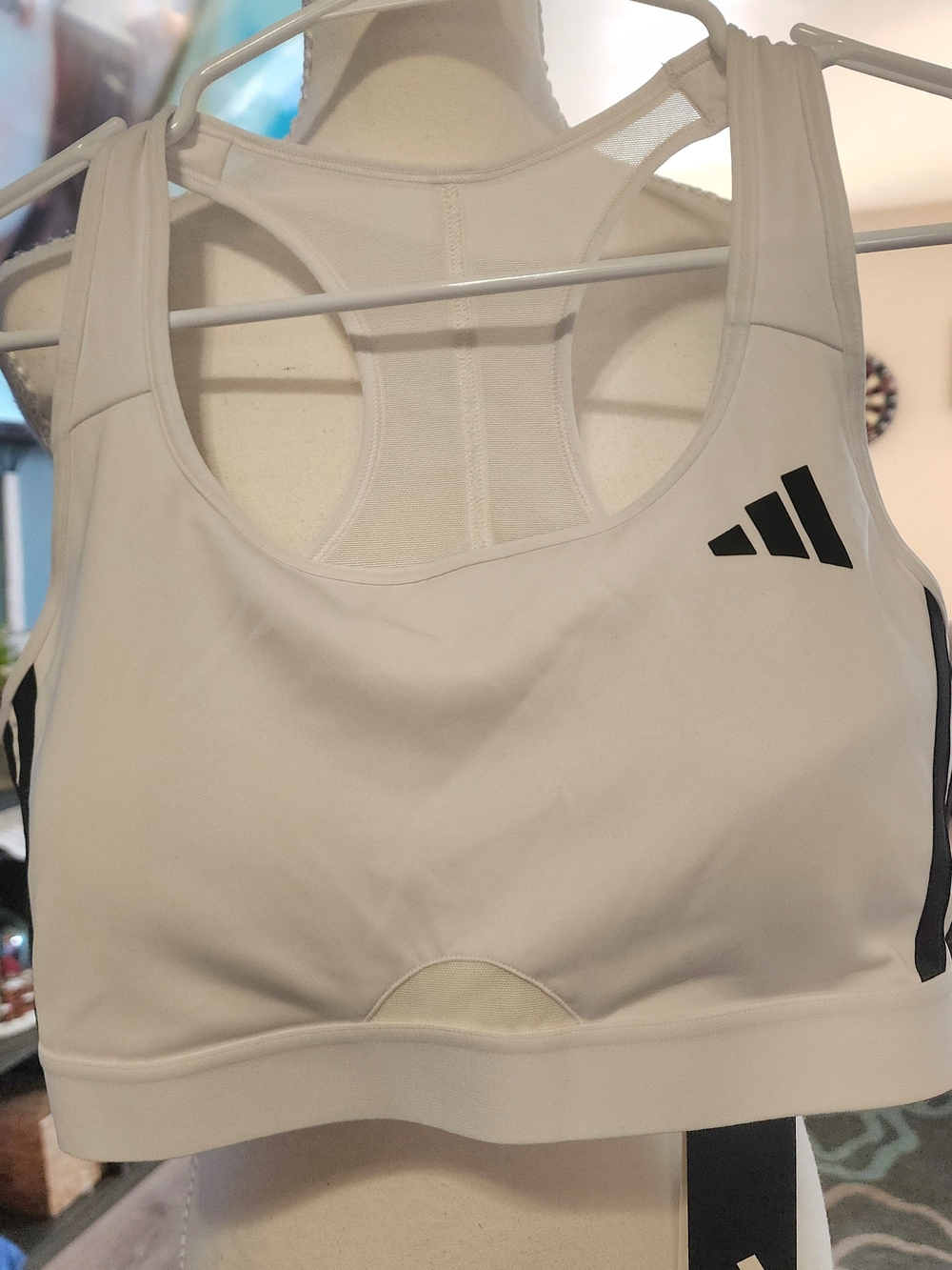 adidas White Racerback Sports Bra with Black Logo Sz Lrg NWT